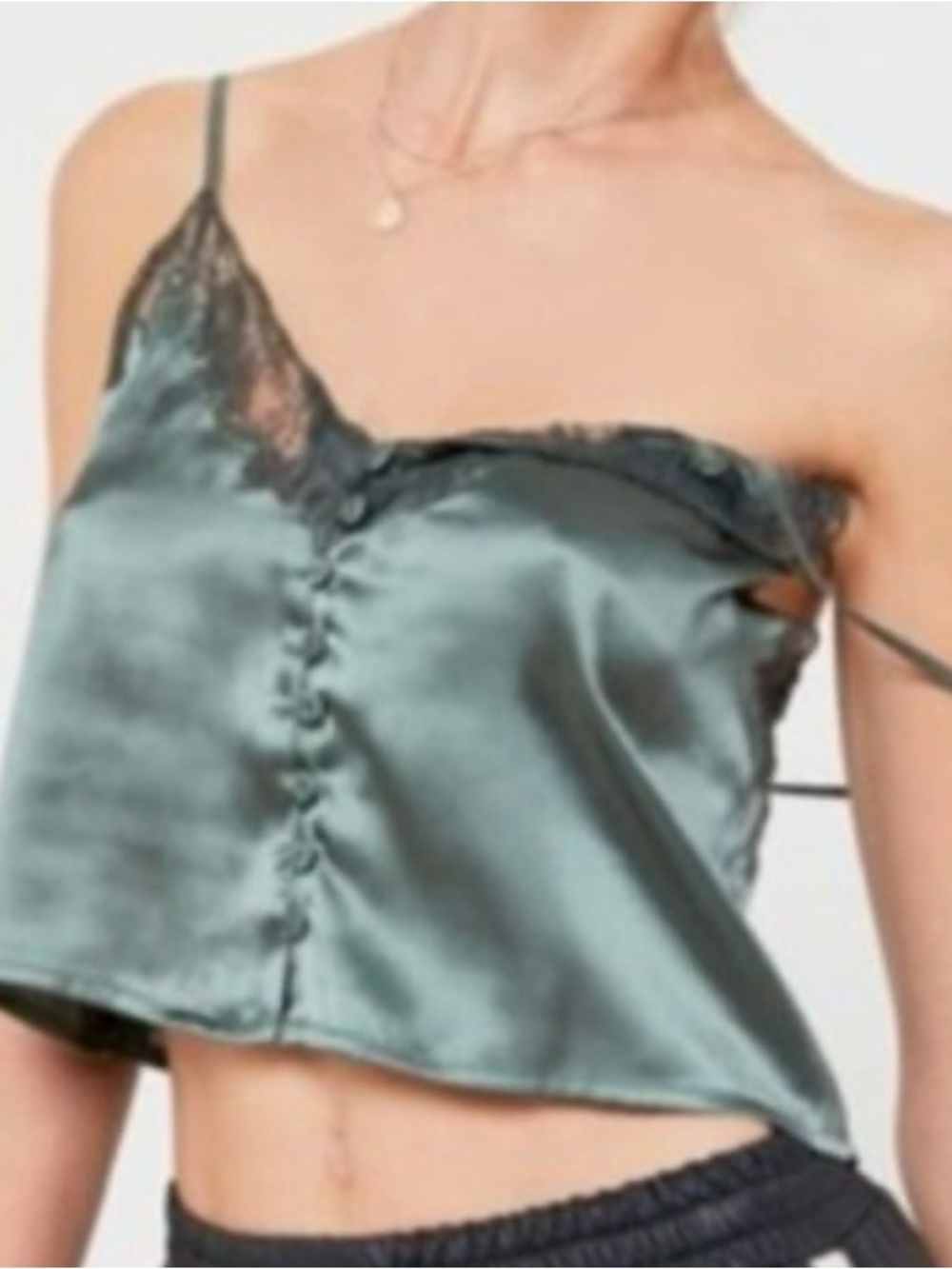 Urban Outfitters Satin Lace-Trim Cami Crop Top - Sage Green